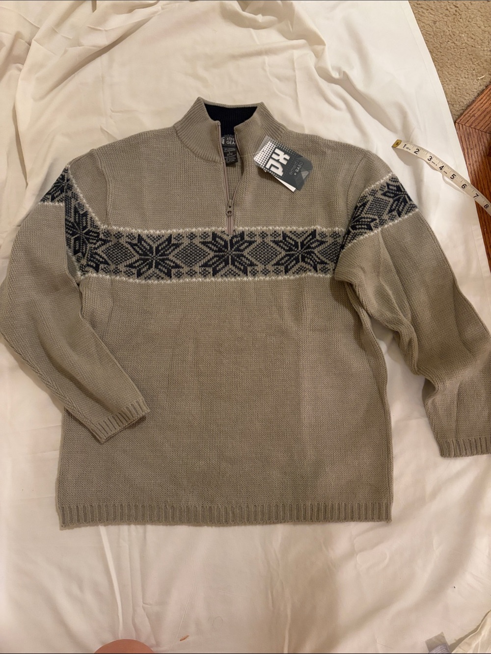 Vintage 2002 Kid’s Half-Zip Snowflake Knit Sweater - Taupe/Black